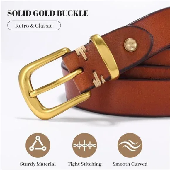 Women's Genuine Leather Belt Vintage Ladies Full Grain Solid Leather Belt